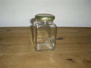 Fyrkantet glas med guldf�rgat lock, 260 ml